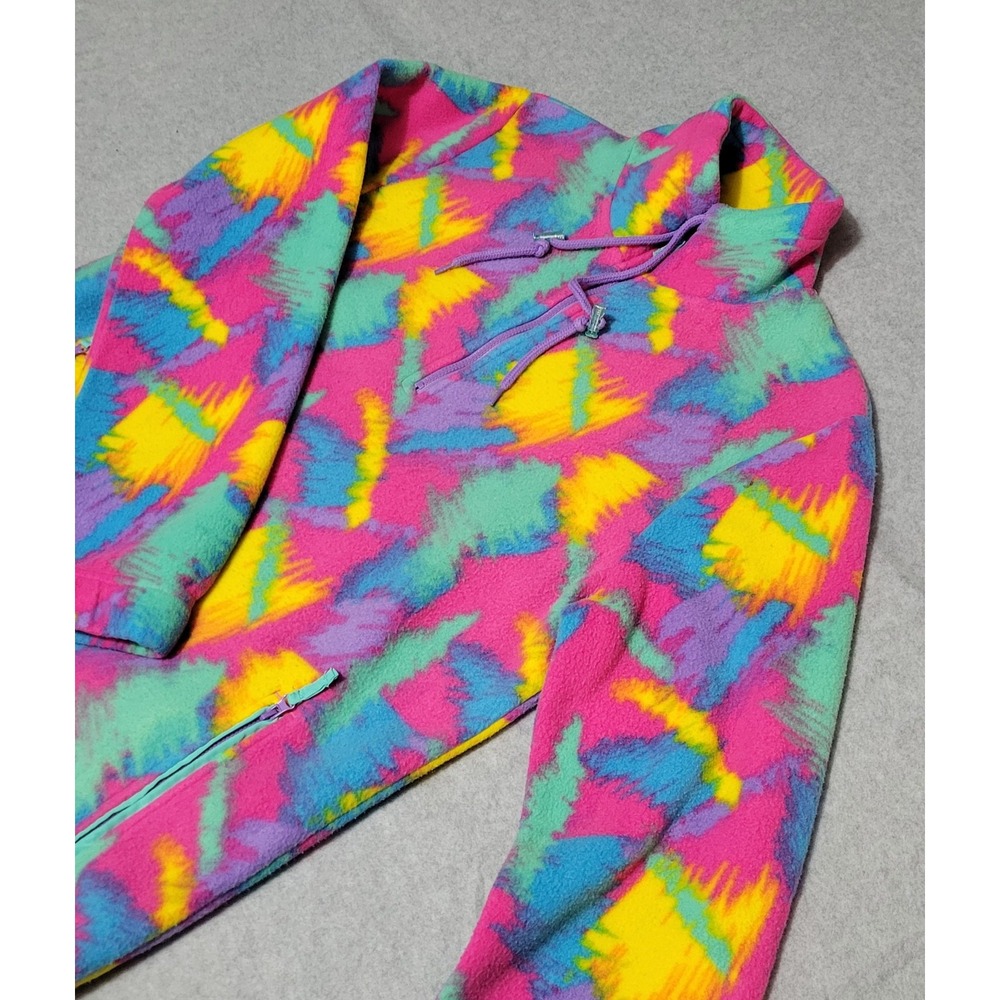ALAB Women's Size S Fleece Hoodie Pullover Colorful Abstract Retro Print